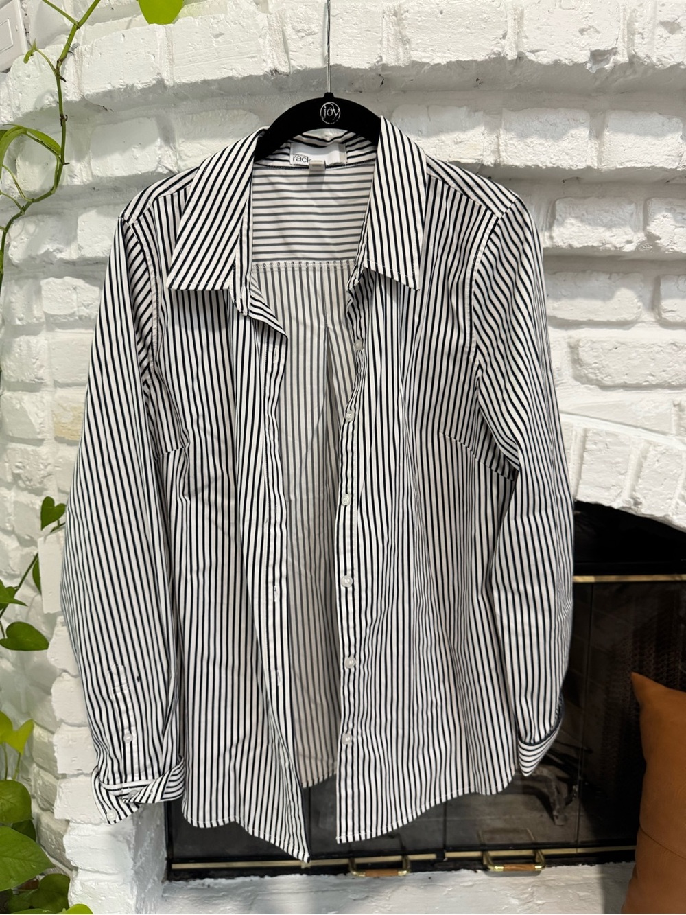 Women’s Black & White Striped Dress Button-Up Shirt